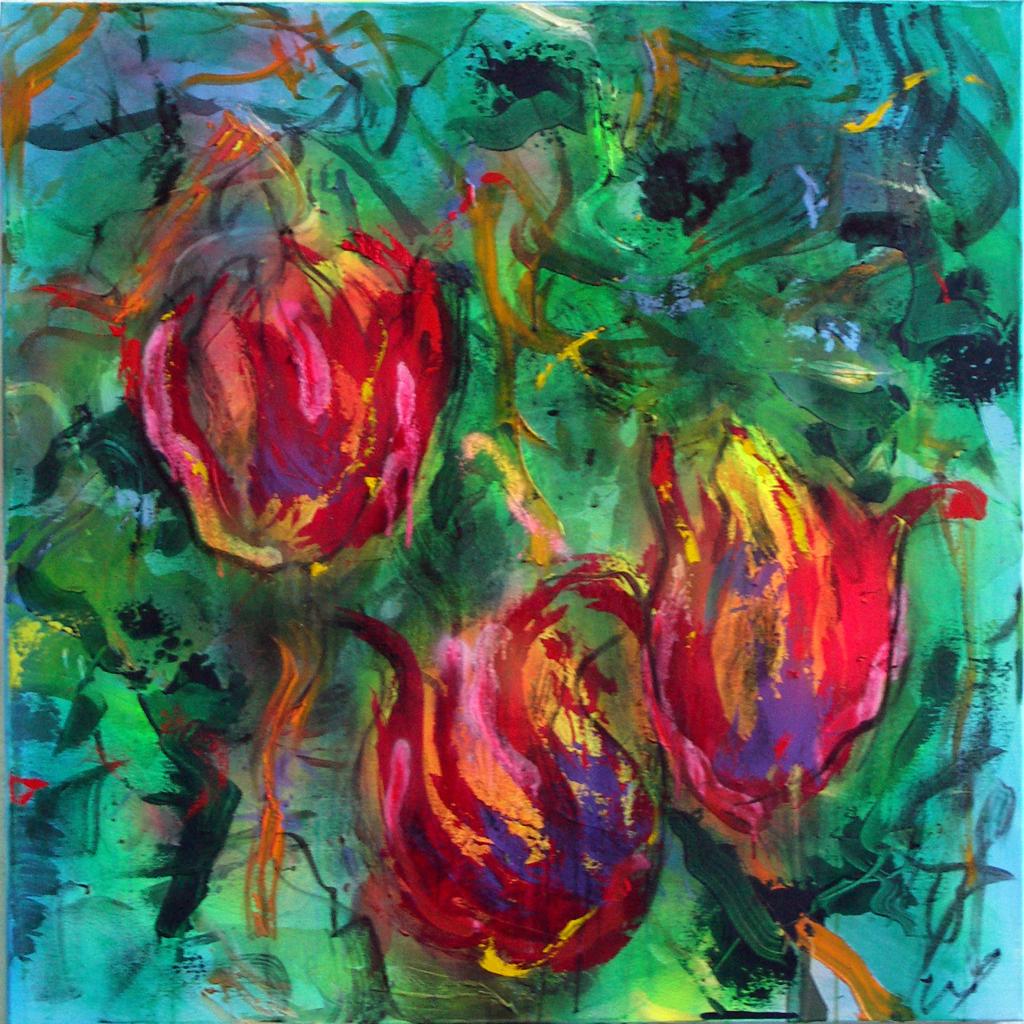 tulipes 20   technique mixte sur toile 100/100 cm 